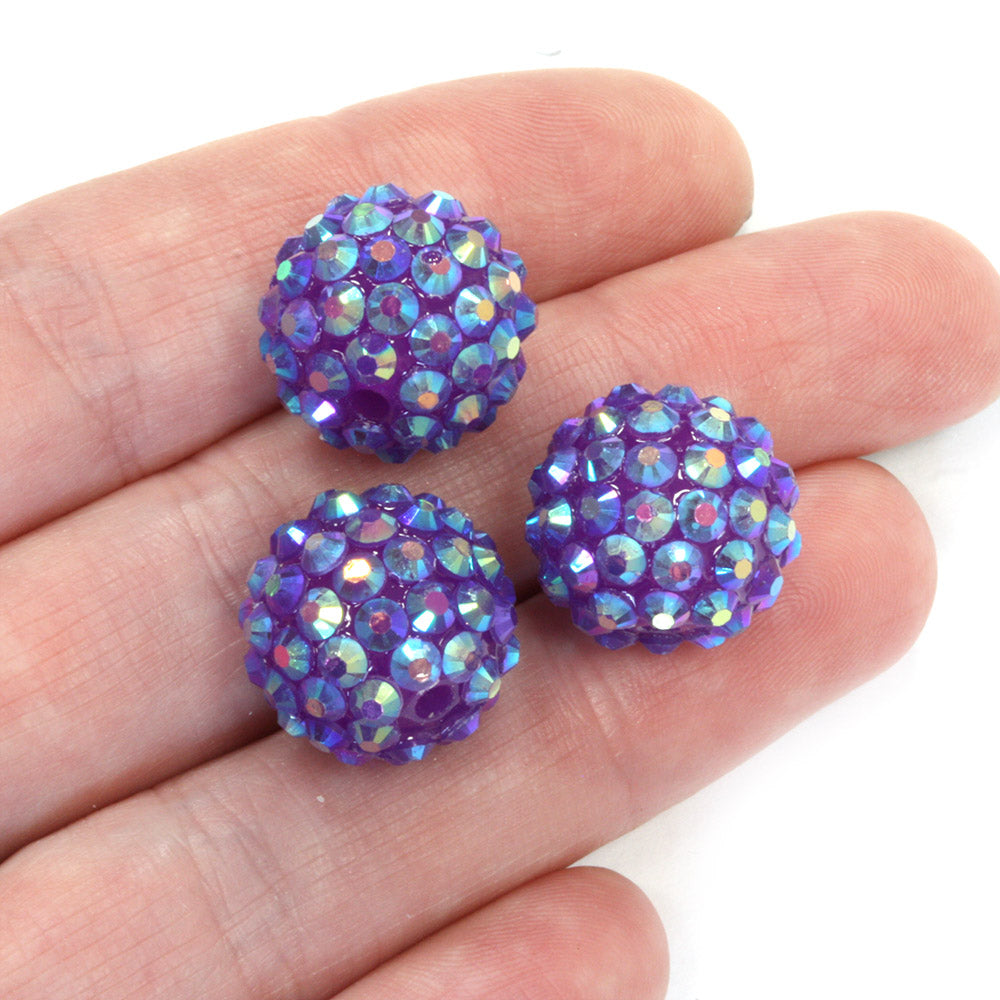 Resin Shamballa 14x16mm Purple AB - Pack of 10