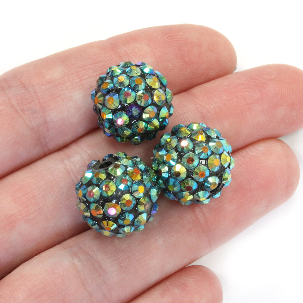 Resin Shamballa 14x16mm Green AB - Pack of 10