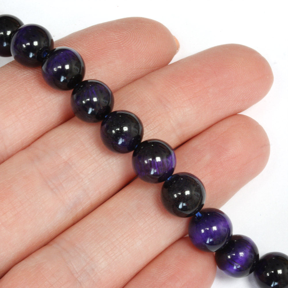 Dyed Purple Tigers Eye Round Beads 8mm - 35cm Strand