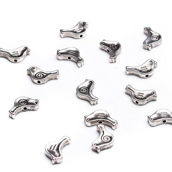 Tibetan Silver Bird 9x15mm - Pack of 20