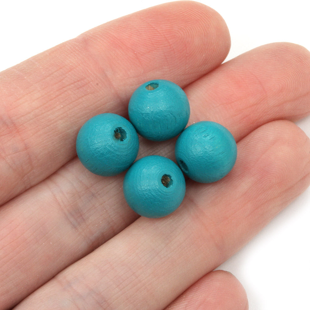 Teal 10mm Lacquered Wood Round - Pack of 50