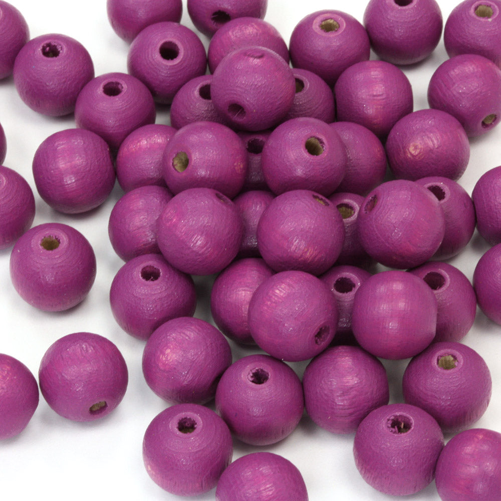 Purple 10mm Lacquered Wood Round - Pack of 50