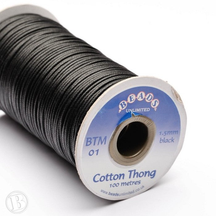 Thong Black Cotton 1.5mm- 1 reel of 100m