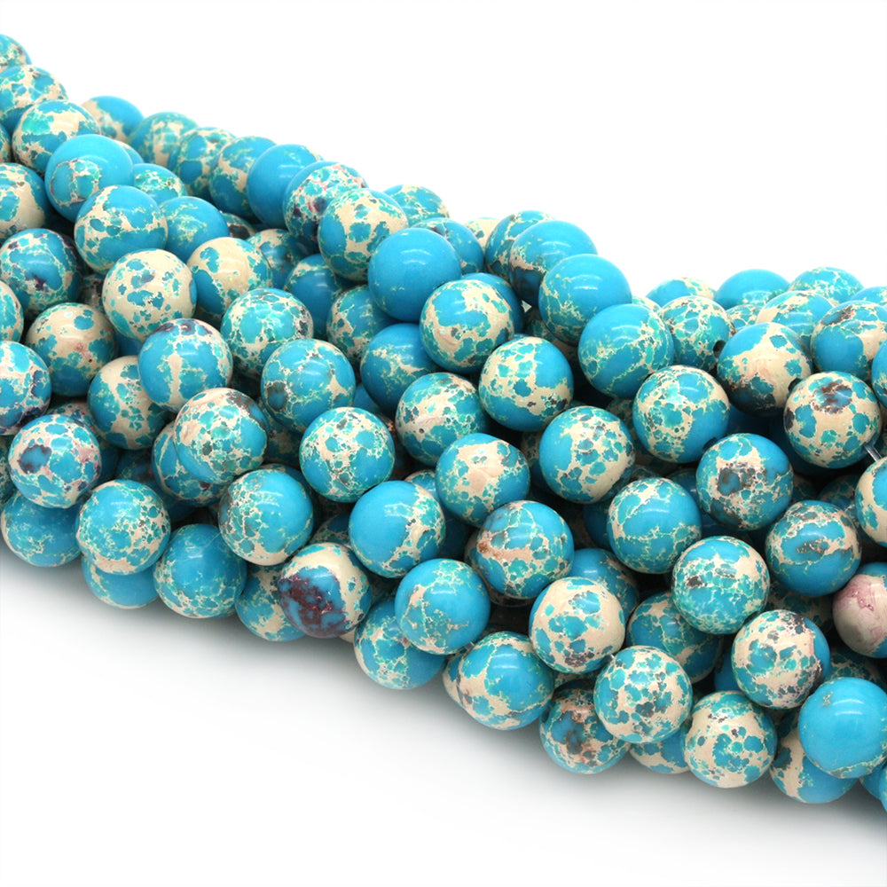 Empire Jasper Smooth Round Beads Light Blue 8mm -35cm Strand