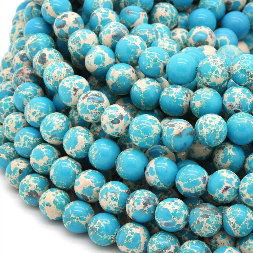 Empire Jasper Smooth Round Beads Light Blue 8mm -35cm Strand