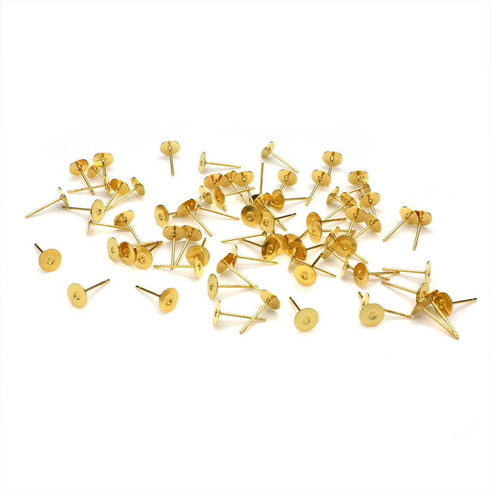 Flat Stud & Scroll back Gold Plated Metal 6mm-Pack of 6