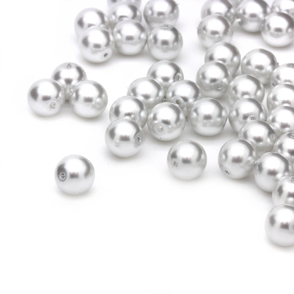 Pearl Silver Glass Round 8mm-Pack of 50