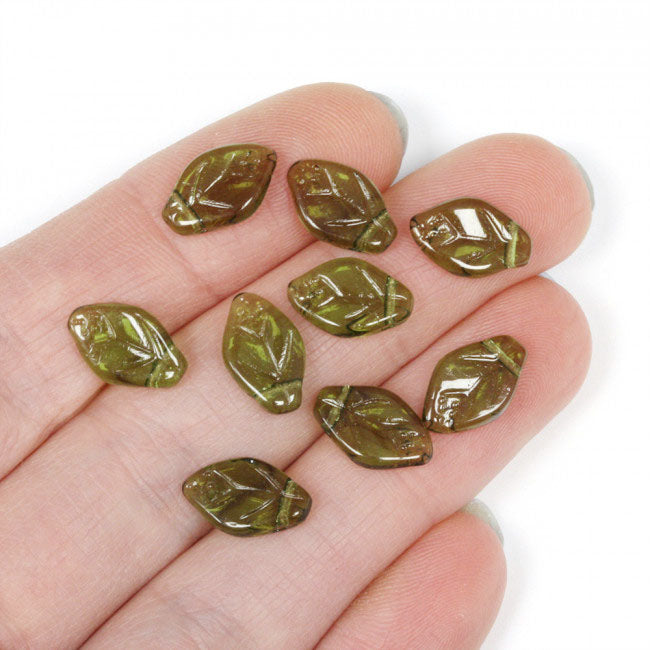 Green 12x7mm Glass Leaf - Pack of 50