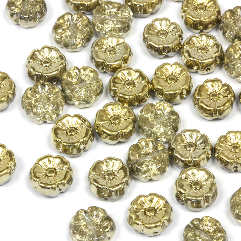 Gold 9mm Glass Flower - Pack of 50