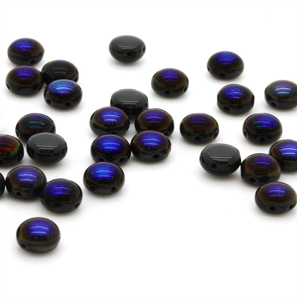 Pressed Glass Candy Bead 8mm Blue Black - Pack of 30