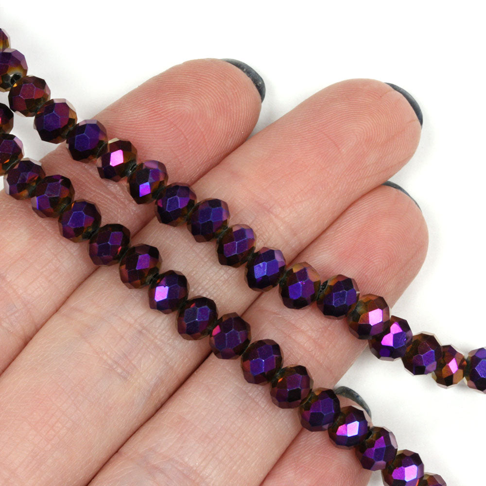 Faceted Rondelle Metallic 4x6mm Purple 4x6mm - 1 string