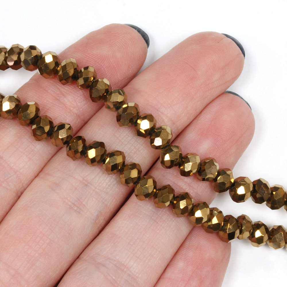 Faceted Rondelle Metallic 4x6mm Bronze 4x6mm - 1 string