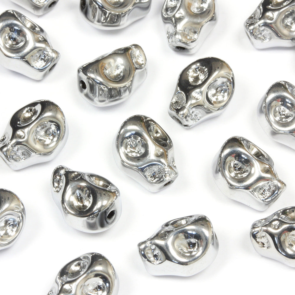 Glass Skulls 10x7mm Metallic Silver - Pack of 50