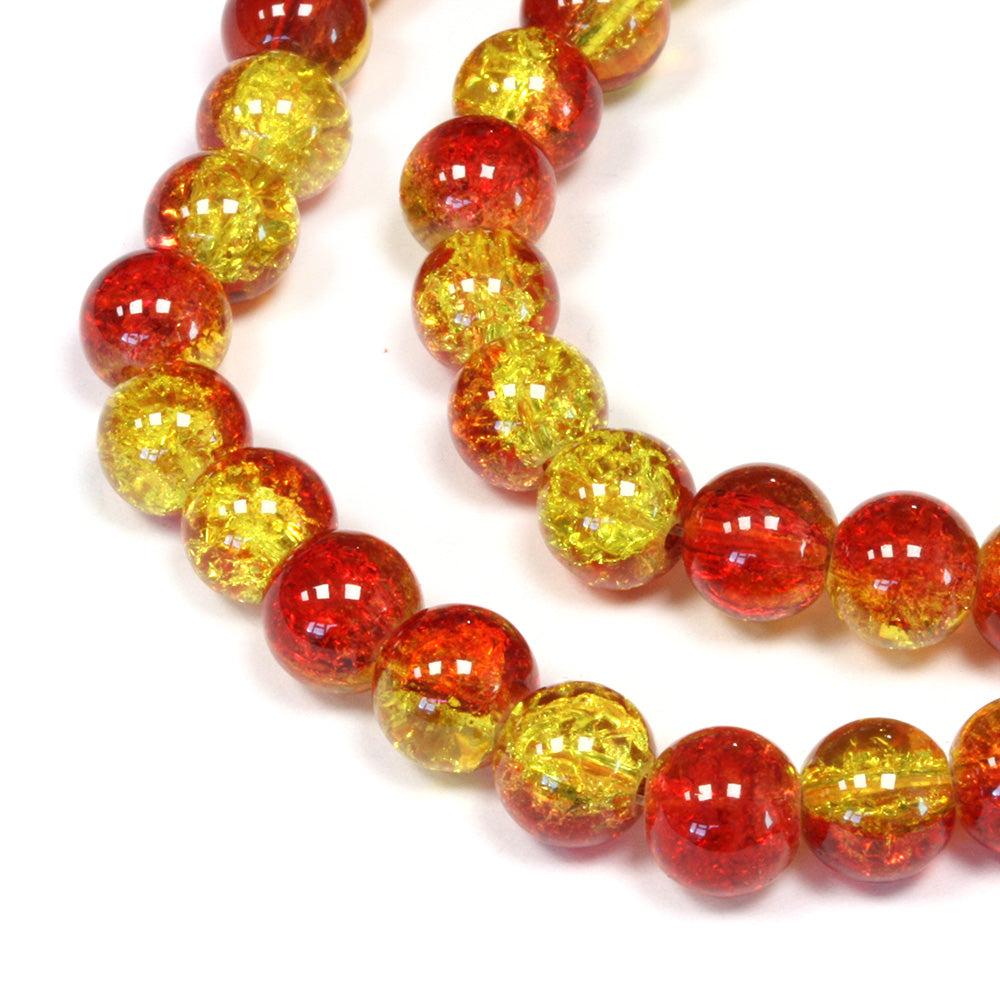 Crackled Glass 8mm Rounds Red and Yellow - 1 string