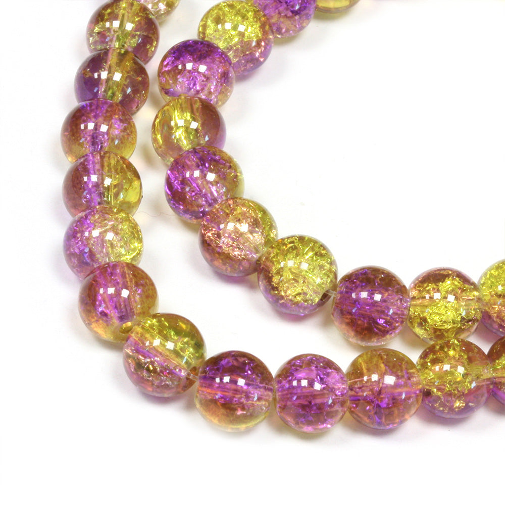 Crackled Glass 8mm Rounds Purple and Yellow - 1 string