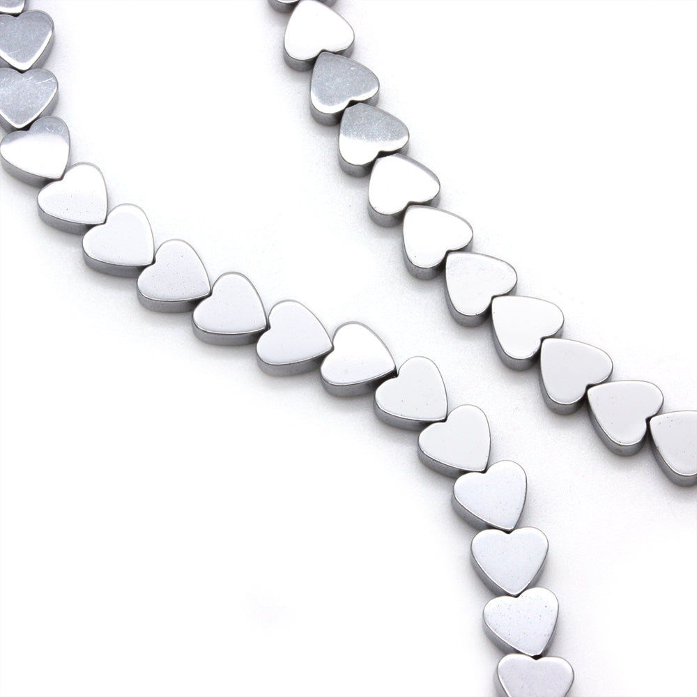 Hematite Hearts Silver 6mm - 35cm Strand