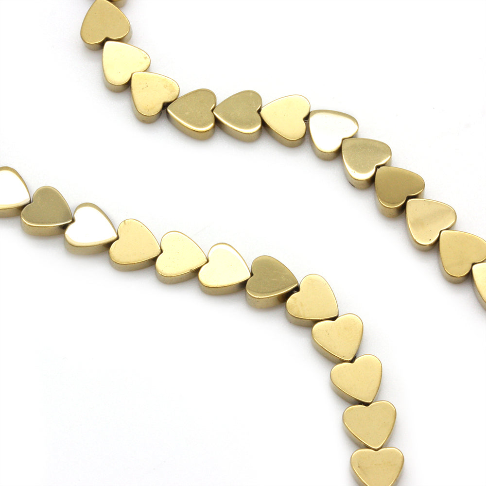 Hematite Hearts Gold 6mm - 35cm Strand