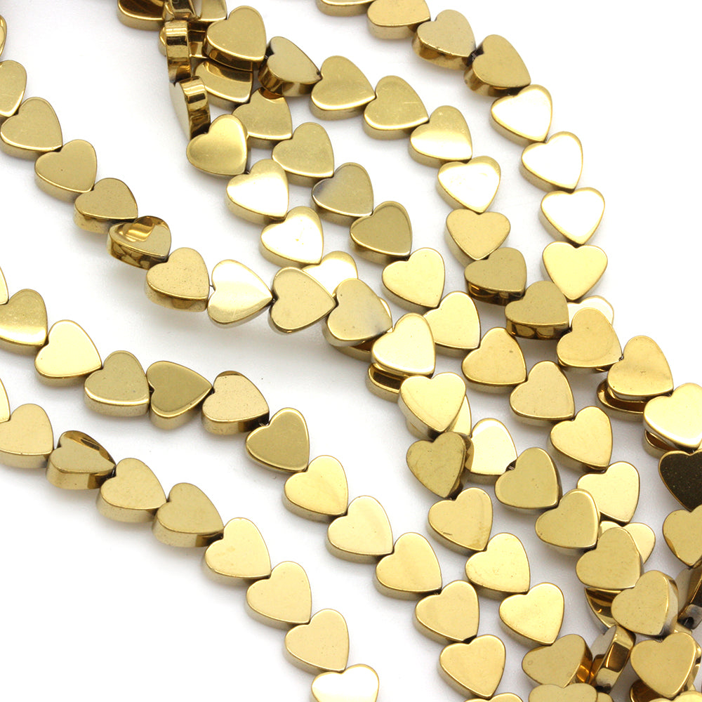 Hematite Hearts Gold 6mm - 35cm Strand