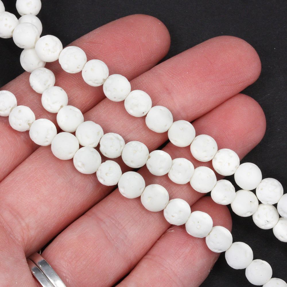 White Lava Stone 6mm Round - 35cm Strand