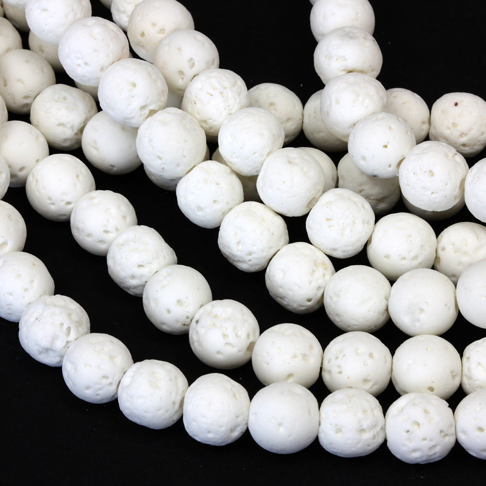 White Lava Stone 8mm Round - 35cm Strand