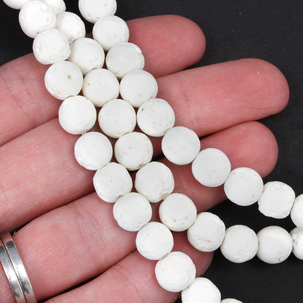 White Lava Stone 8mm Round - 35cm Strand