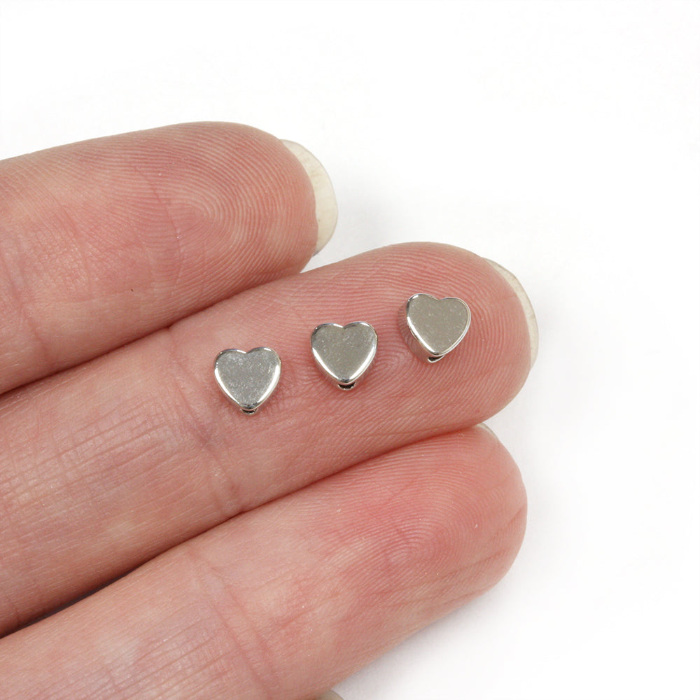 Chunky Heart Spacer Bead Silver Plated 5mm - Pack of 10