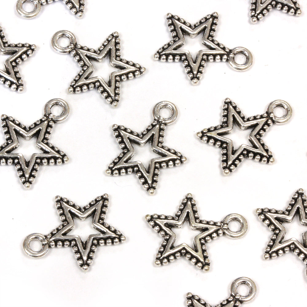 Dotty Star Drop Antique Silver 18x15mm - Pack of 50