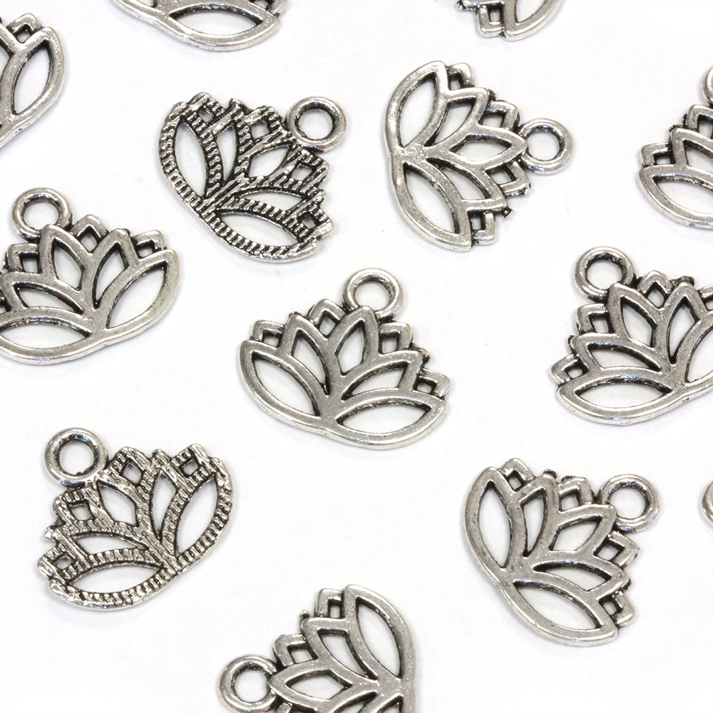 Lotus Flower Antique Silver 15x16mm - Pack of 50