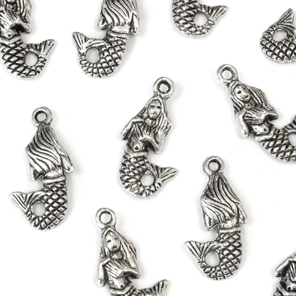 Mermaid Pendant Antique Silver 12x22.5mm - Pack of 20