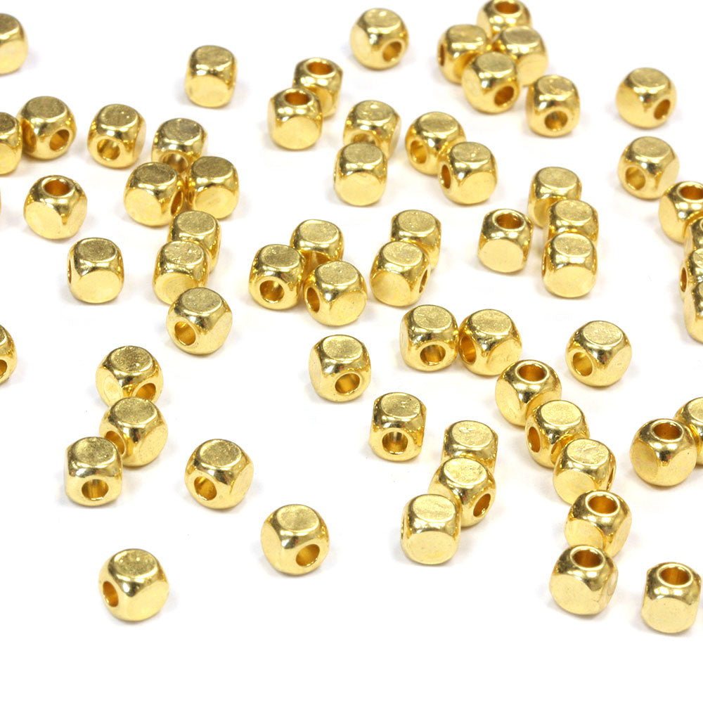 Small Soft Cube Spacer Bead Gold Plated 3.8x3.8mm - Pack of 150