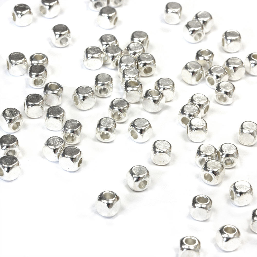 Small Soft Cube Spacer Bead Silver Plated 3.8x3.8mm - Pack of 150