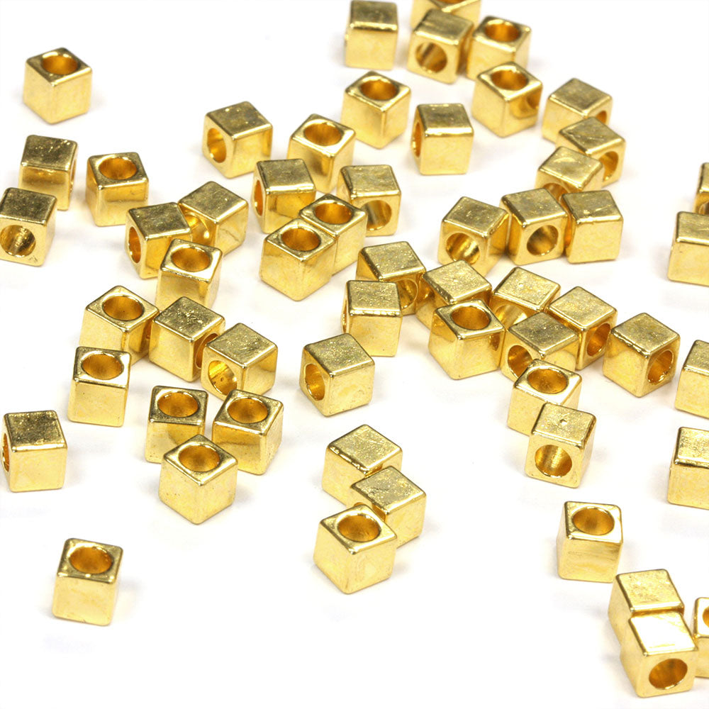 Small Cube Spacer Bead Gold Plated 4mm - Pack of 150