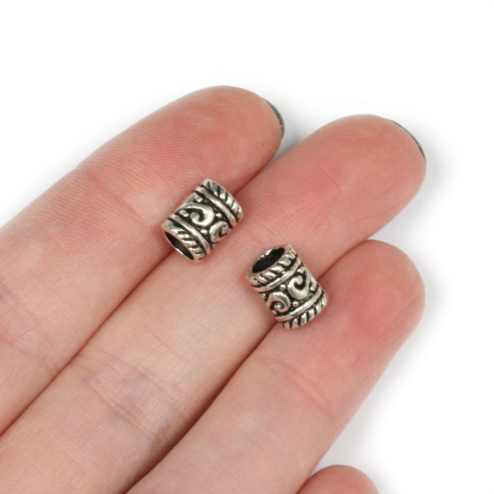 Swirl Spacer Tube Bead 7x9mm Antique Silver - Pack of 50