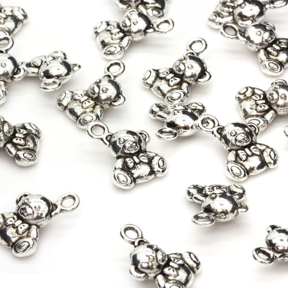 Teddy Bear Antique Silver 15x11.5mm - Pack of 30