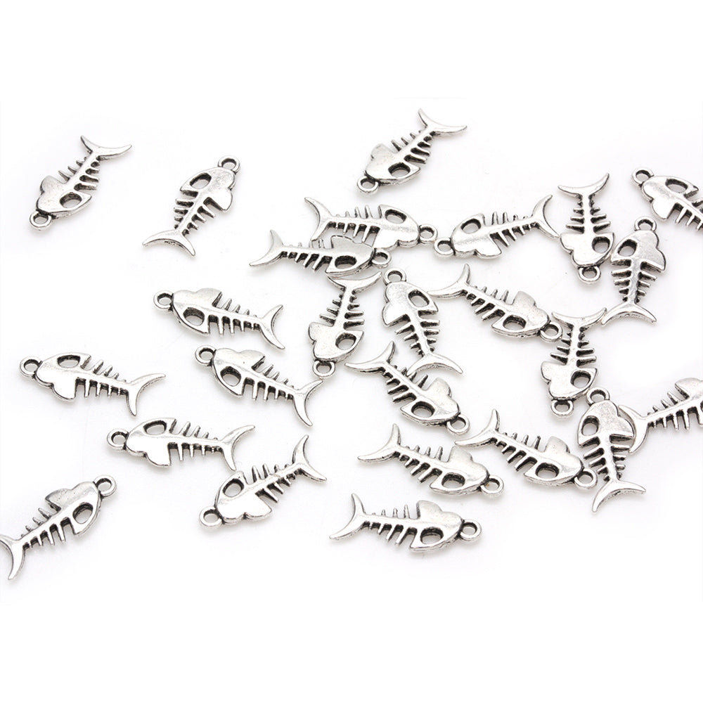 Fish Skeleton Antique Silver 18x7mm - Pack of 50