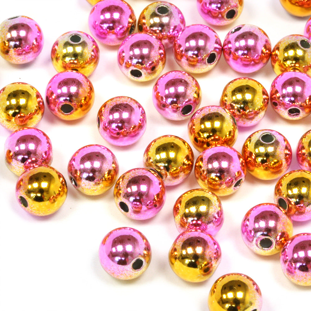 Metallised Plastic Beads Pink/Yellow 8mm - Pack of 50