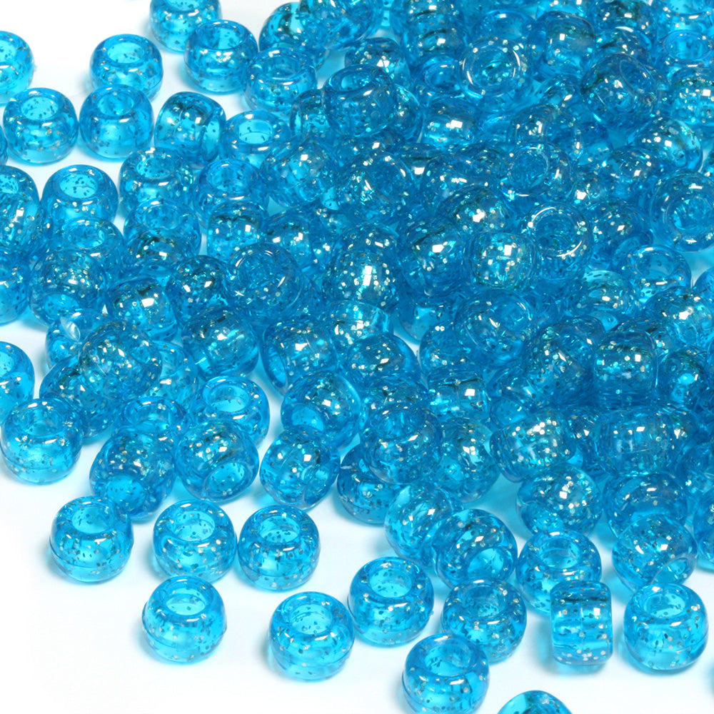 kids plastic glitter turquoise coloured  pony beads with large holes