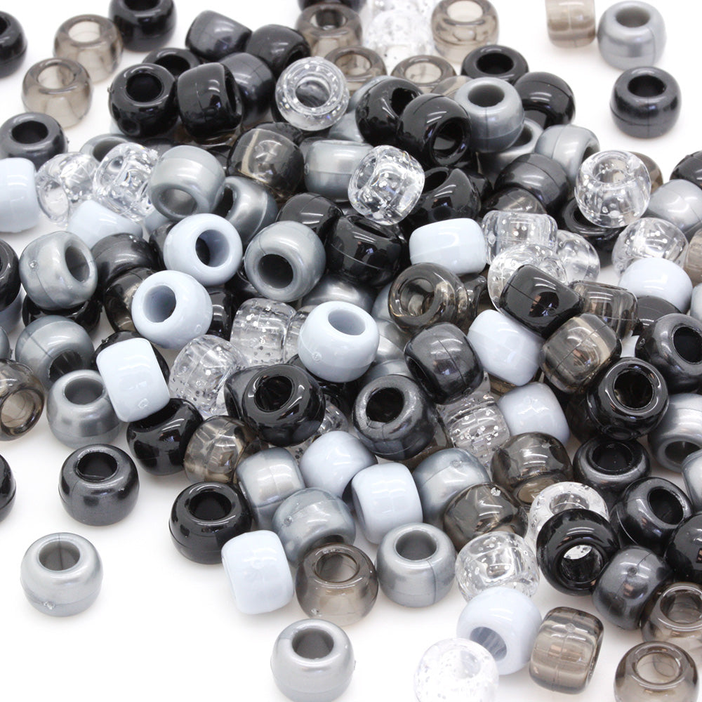 kids plastic mix of grey, black, white, clear pony beads with large holes