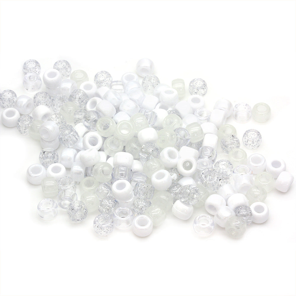 kids plastic mix of white  coloured  pony beads with large holes