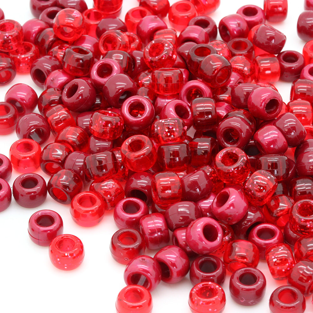 kids plastic mix of red coloured  pony beads with large holes