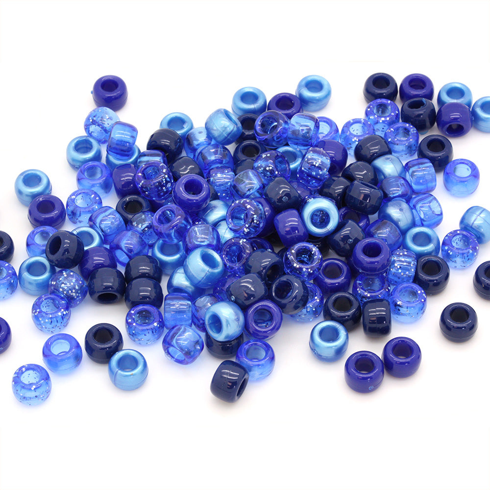 kids plastic mix of Blue pony beads with large holes