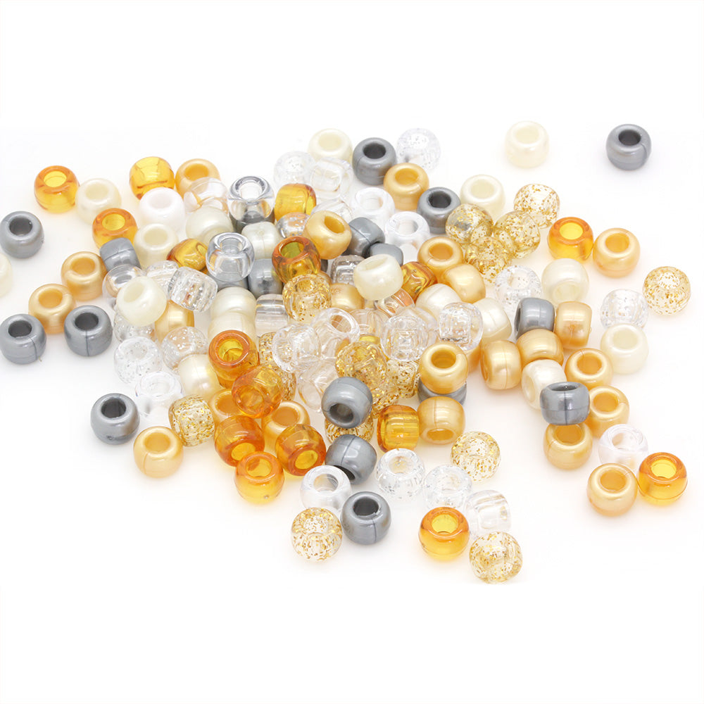 kids plastic mix of cream, silver and clear  pony beads with large holes