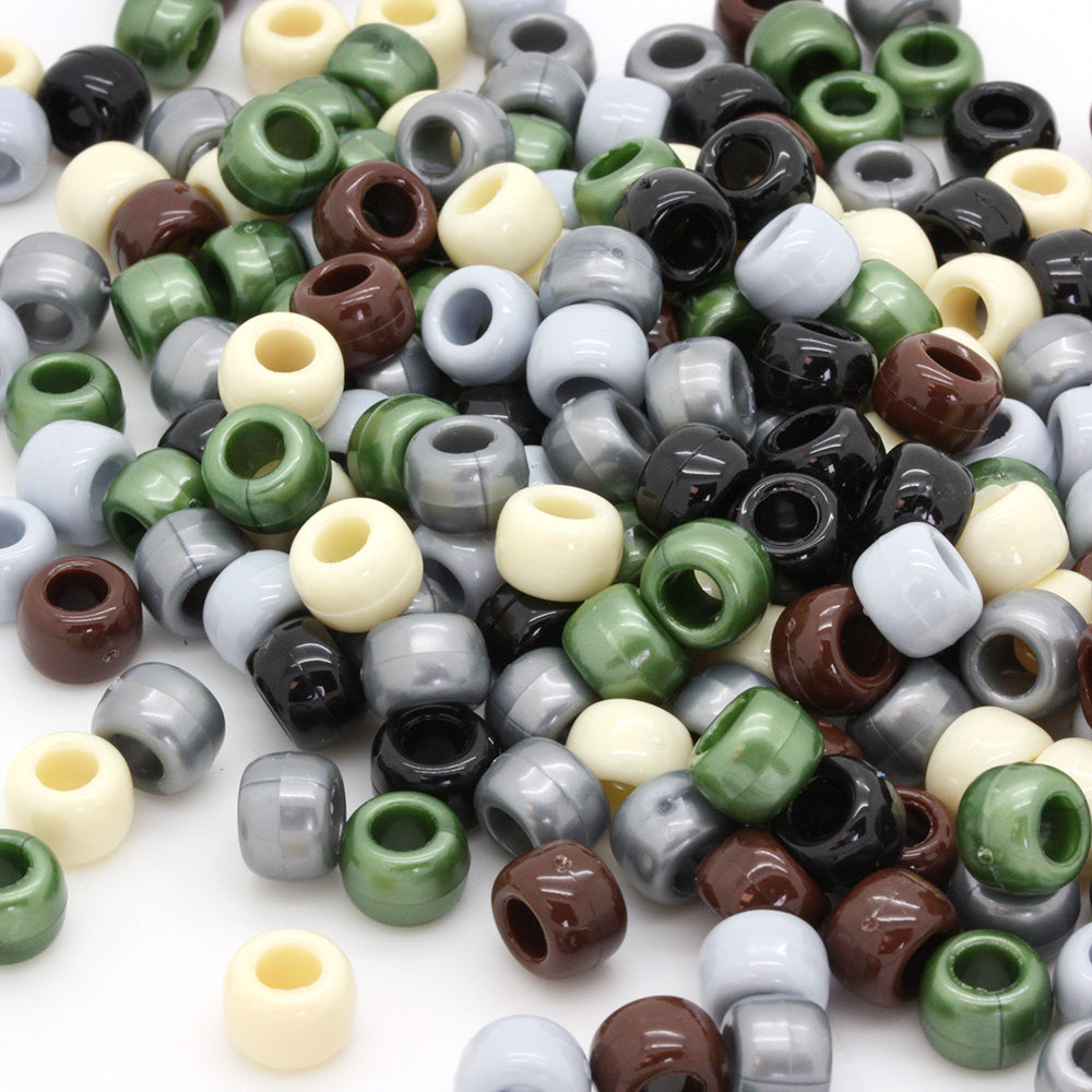 kids plastic mix of camouflage  coloured  pony beads with large holes