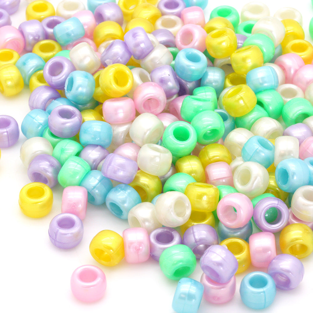 kids plastic mix of spring coloured  pony beads with large holes