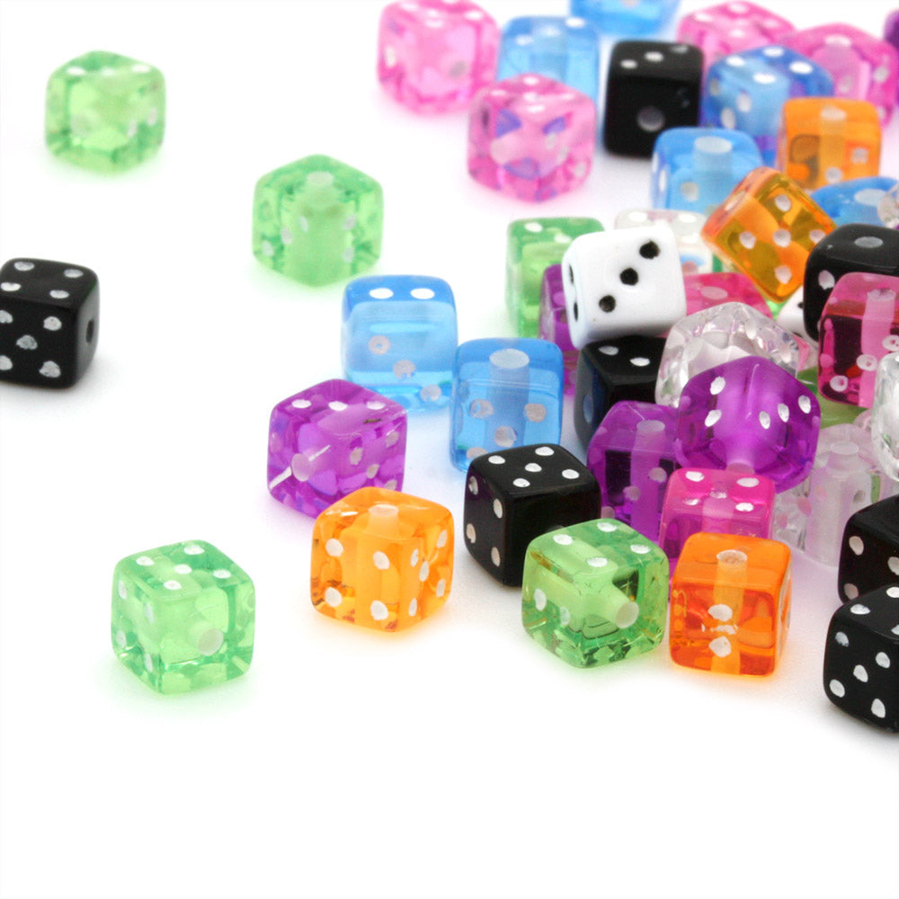 Coloured Dice Mix Plastic Square 6mm-Pack of 200