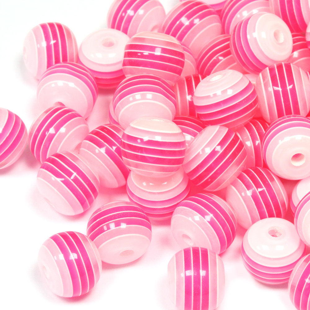 Resin Stripy Rounds 10mm Pink - Pack of 50