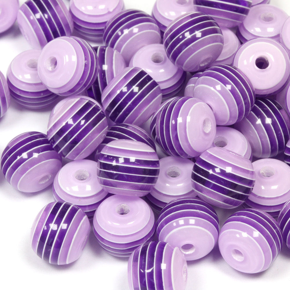 Resin Stripy Rounds 10mm Purple - Pack of 50