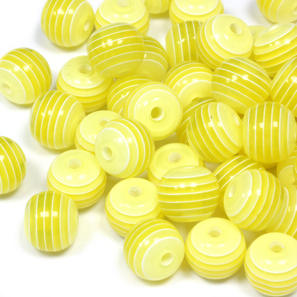 Resin Stripy Rounds 10mm Yellow - Pack of 50