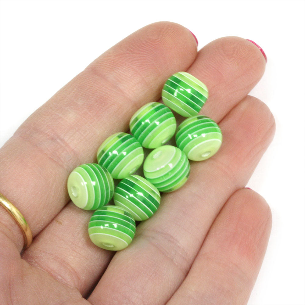 Resin Stripy Rounds 10mm Green - Pack of 50