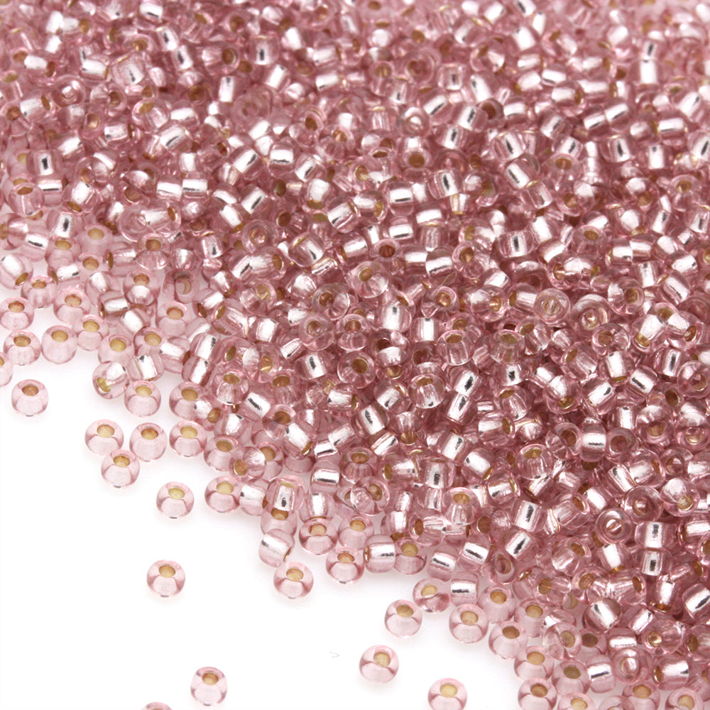 Silver Lined Czech Dusty Pink Glass Rocaille/Seed 11/0 Pack of 100g